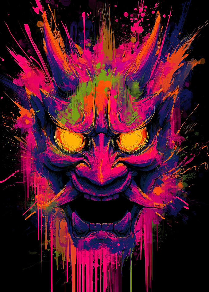 Colorful Oni Mask Digital Art