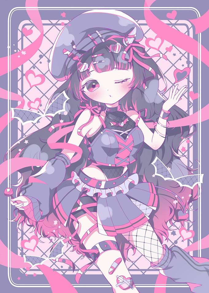 Anime Girl with Bat Wings and Hearts