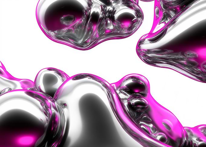 Abstract Chrome and Pink Liquid Forms