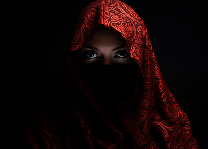 Woman in Red Hooded Veil