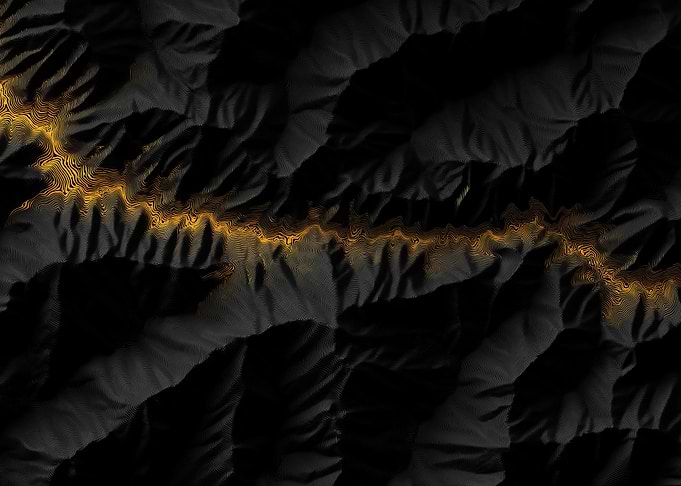 Abstract Topographic Landscape with Golden Line