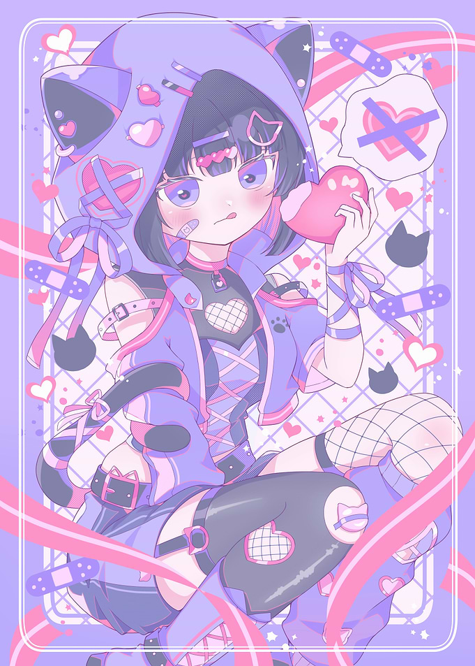 Pastel Anime Girl with Cat Hoodie