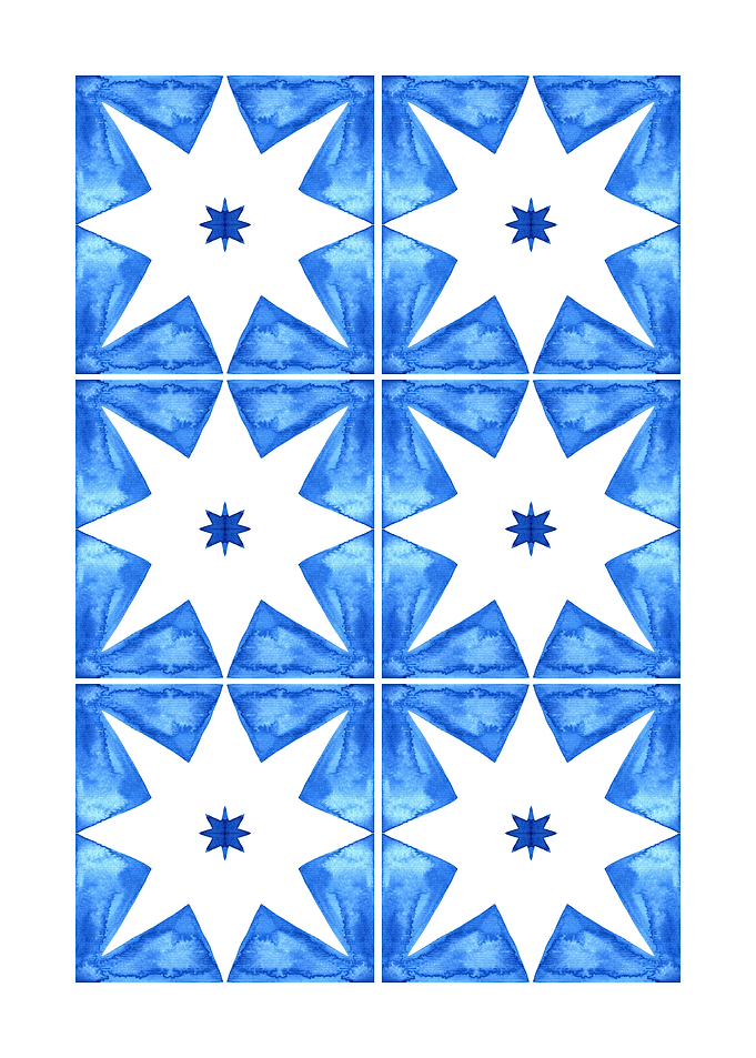 Blue Watercolor Star Tile Pattern