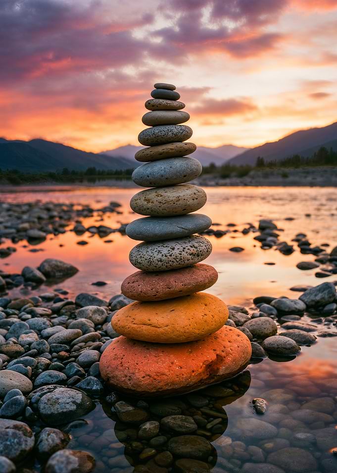 Stacked Stones at Sunset