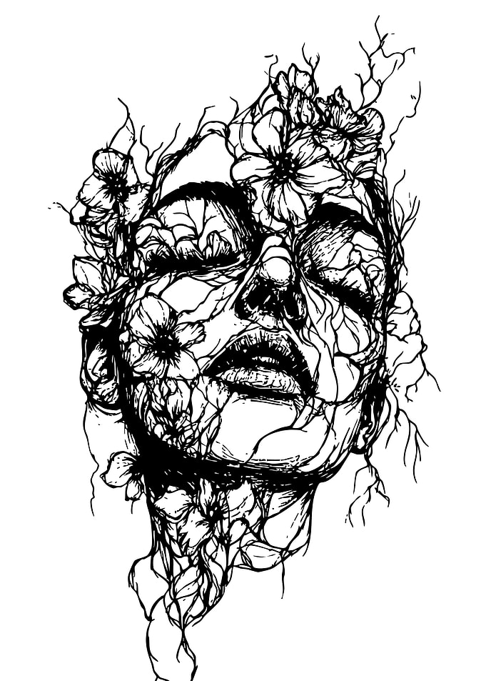 Floral Woman Black and White Art