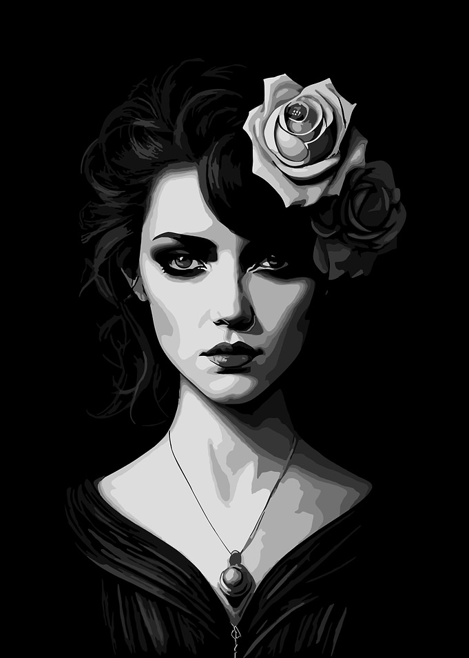 Sheniqua : Monochrome Portrait of a Woman with Roses