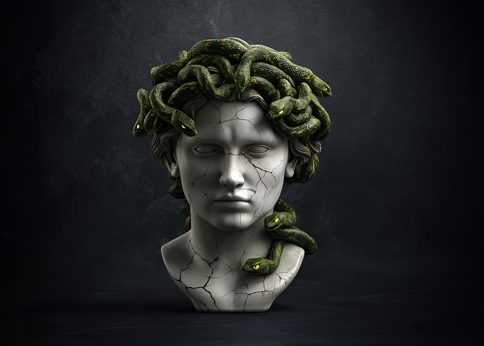 Medusa Bust with Snakes