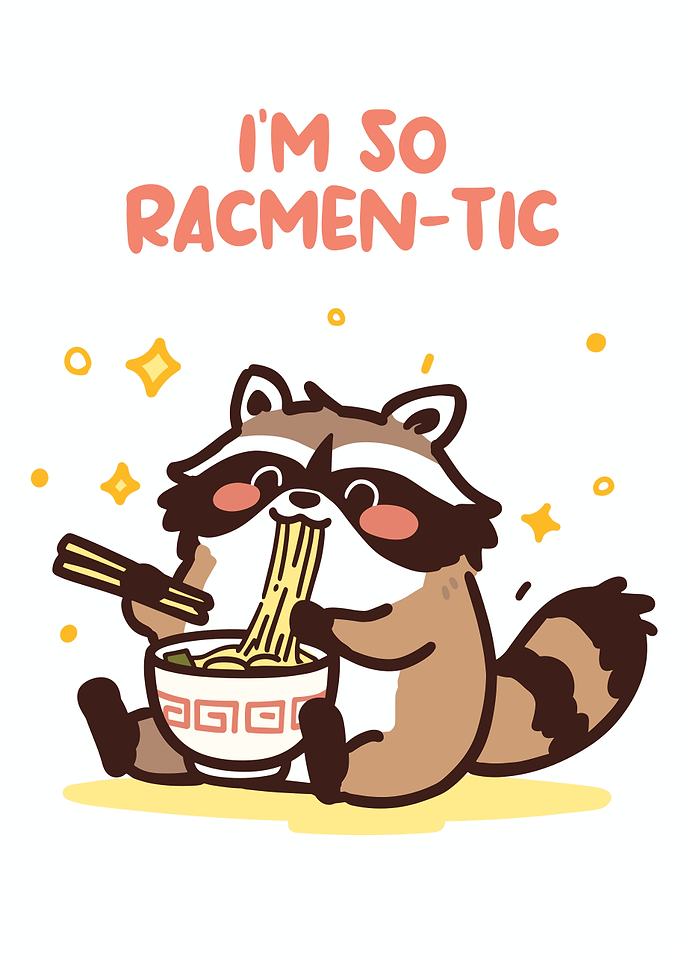 Racoon Eating Ramen Cartoon