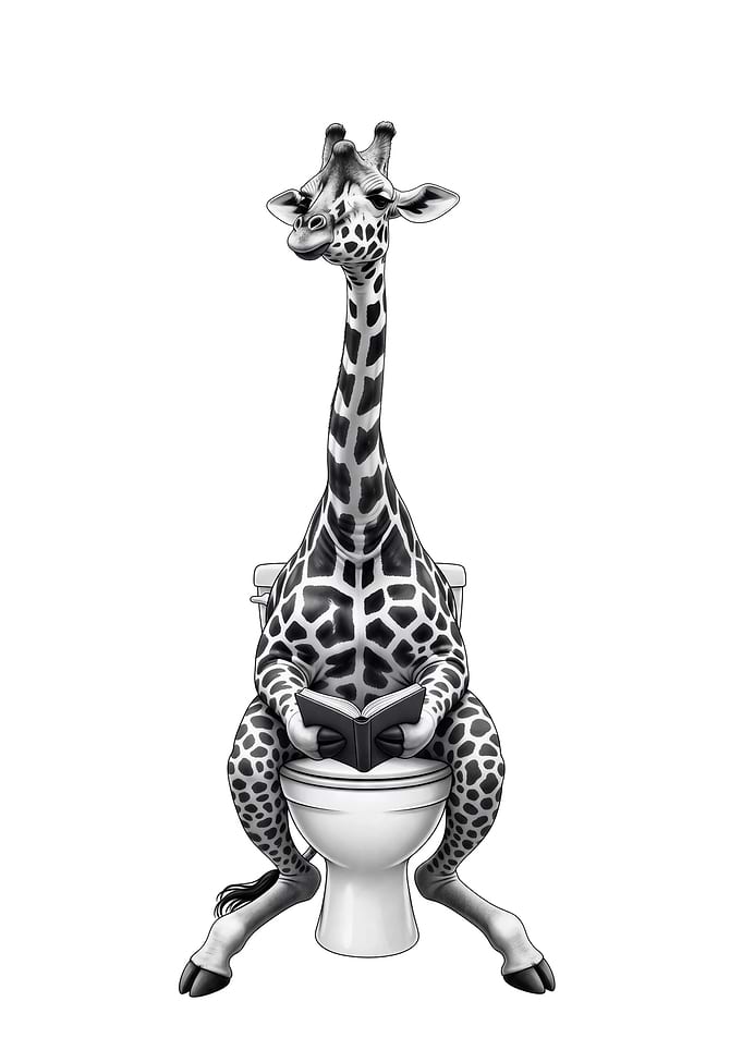 Giraffe on Toilet Reading a Book