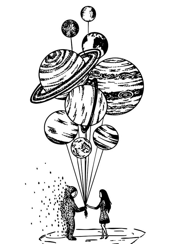 Planets Balloons and Astronaut Art