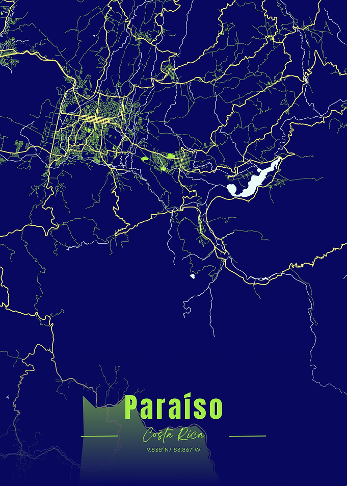 Paraíso, Costa Rica Map Art
