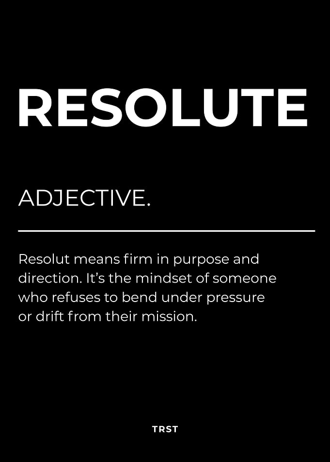 Resolute – Minimalist Black & White Motivational Definition Wall Art