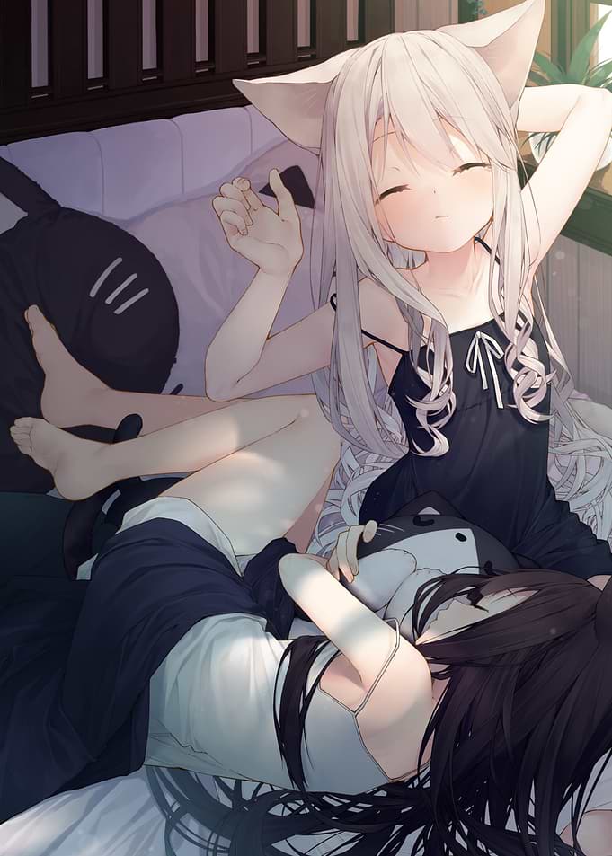 Girls Relaxing in Bed