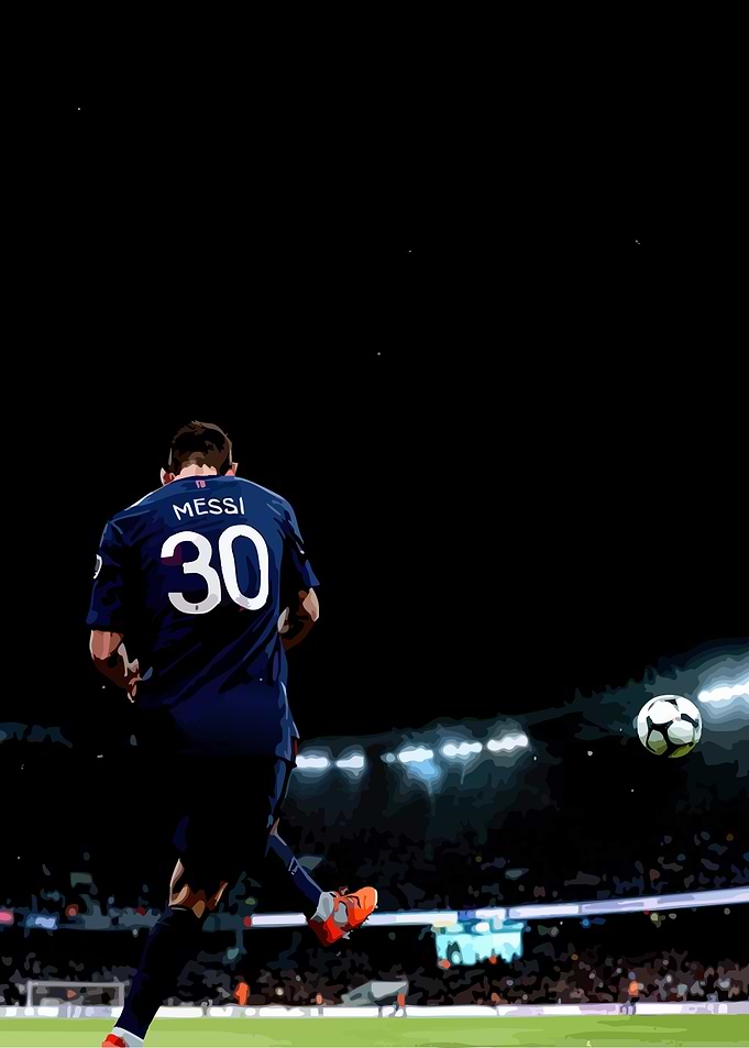 Messi Kicking Soccer Ball at Night