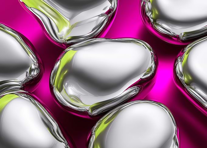 Chrome Pebbles on Fuchsia Background