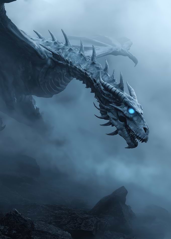Icy Dragon in Misty Landscape