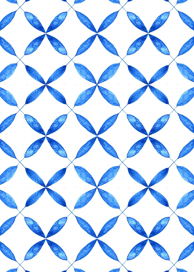 Blue Watercolor Floral Pattern on White