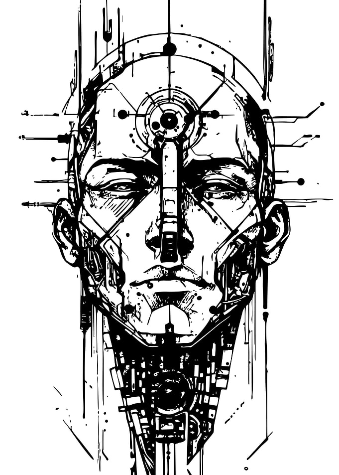 Cyborg Head Black and White