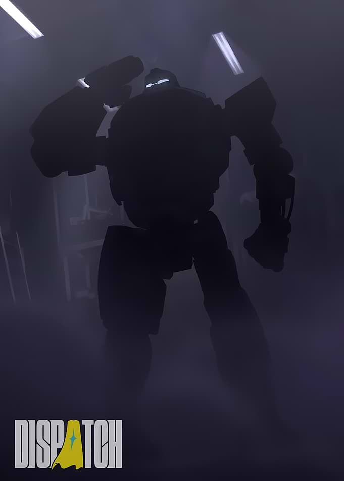 Silhouette of a Robot in a Dark Room