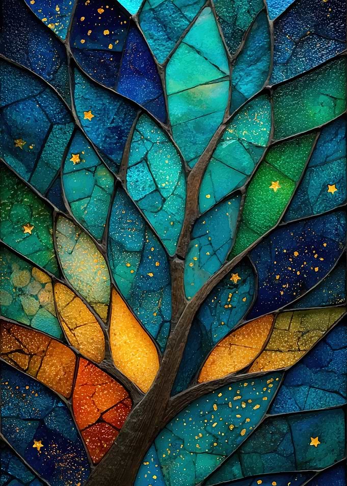 Stained Glass Tree with Stars