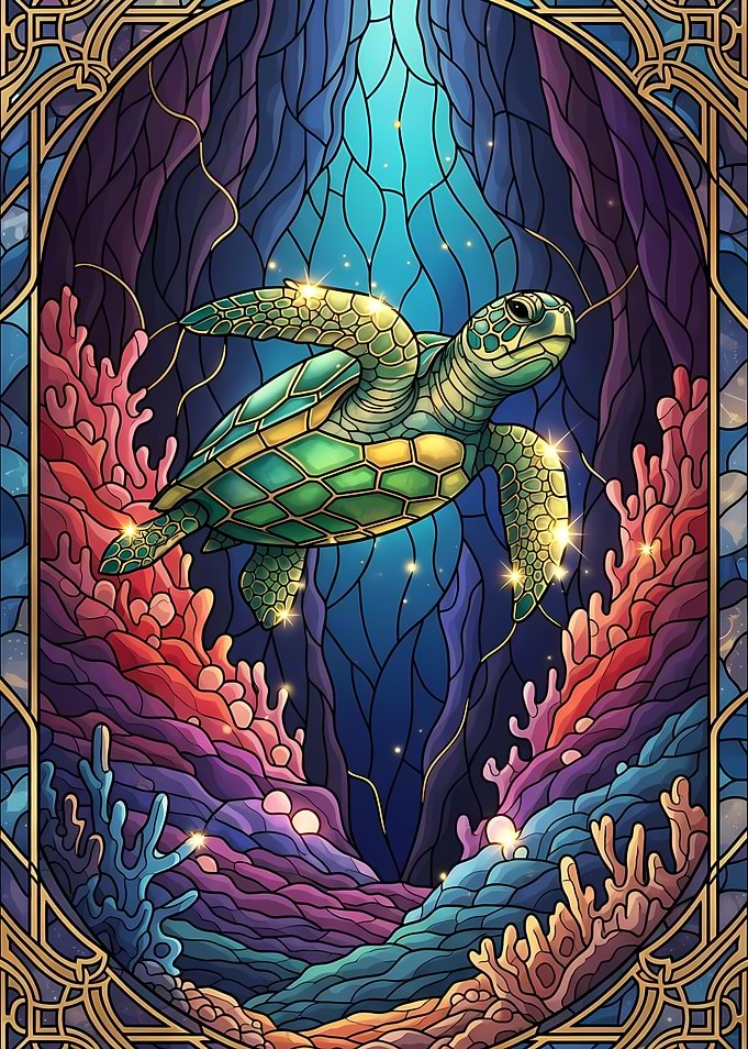 Stained Glass Sea Turtle Illustration