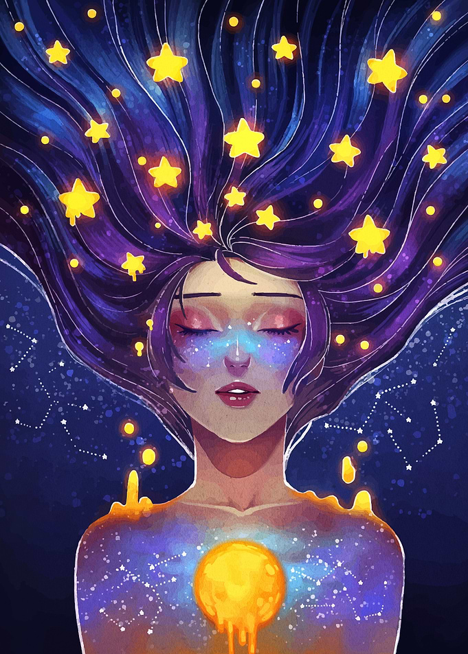 Celestial Woman with Starry Hair