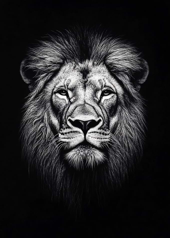 Lion Portrait Black and White