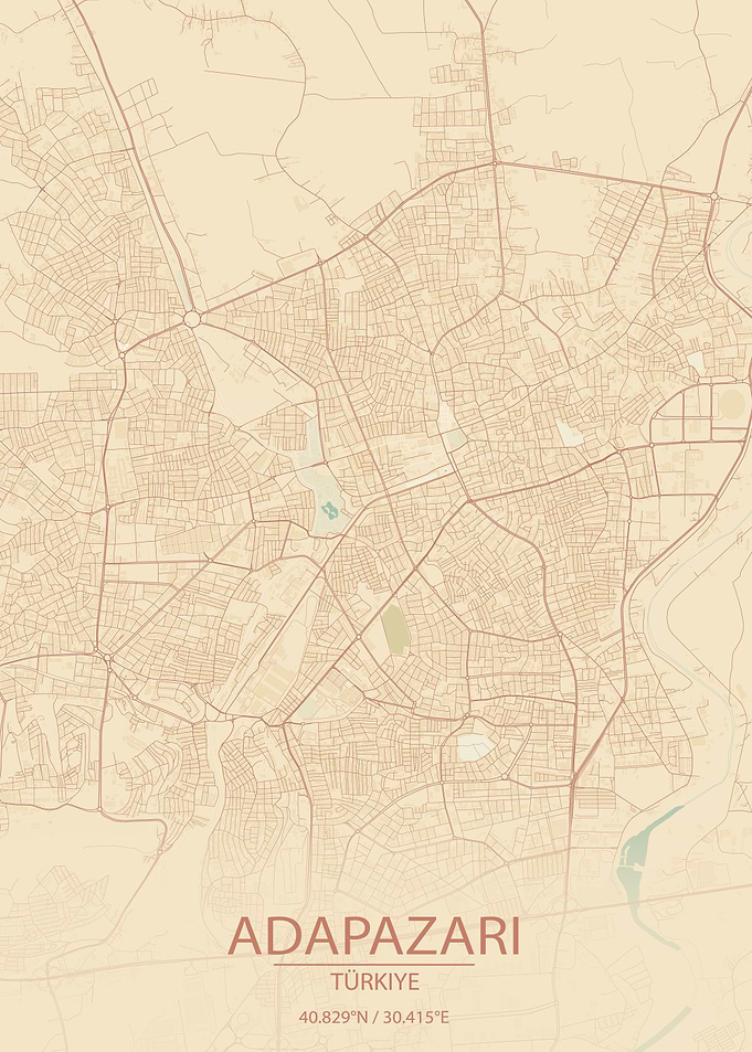 Adapazari, Türkiye Vintage Style Map Art