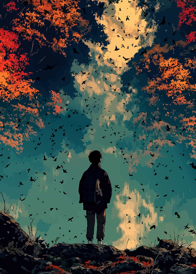 Contemplation Amidst a Flock of Birds