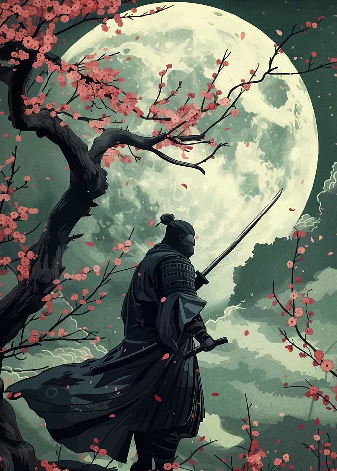 Samurai moonlight cherry blossoms