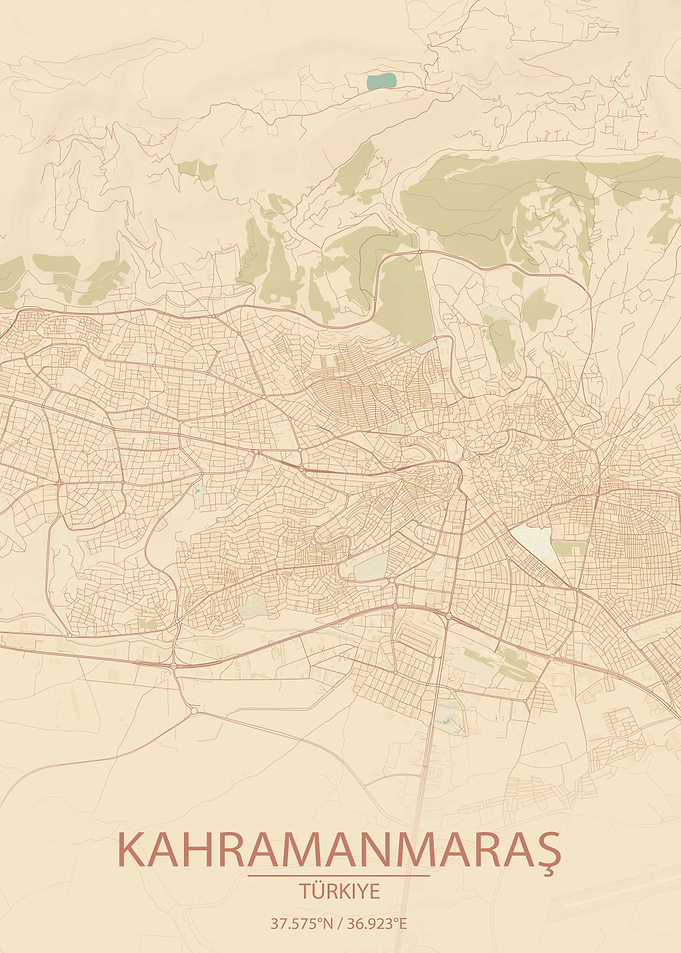 Kahramanmaras, Türkiye Vintage Style Map Art