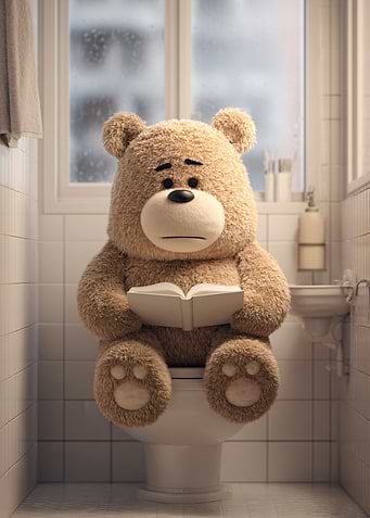 Teddy Bear Reading on Toilet