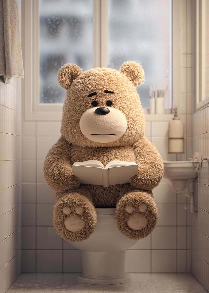Teddy Bear Reading on Toilet