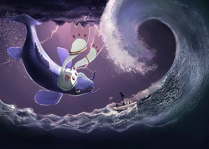 Fantasy Fish and Stormy Sea