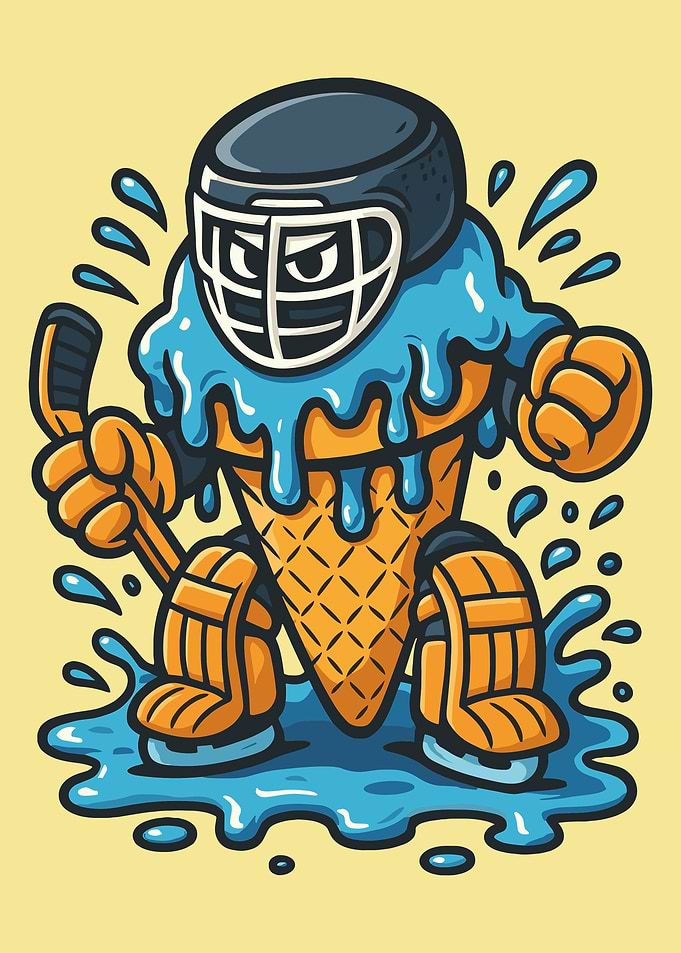 Ice Cream Hockey Player Cartoon