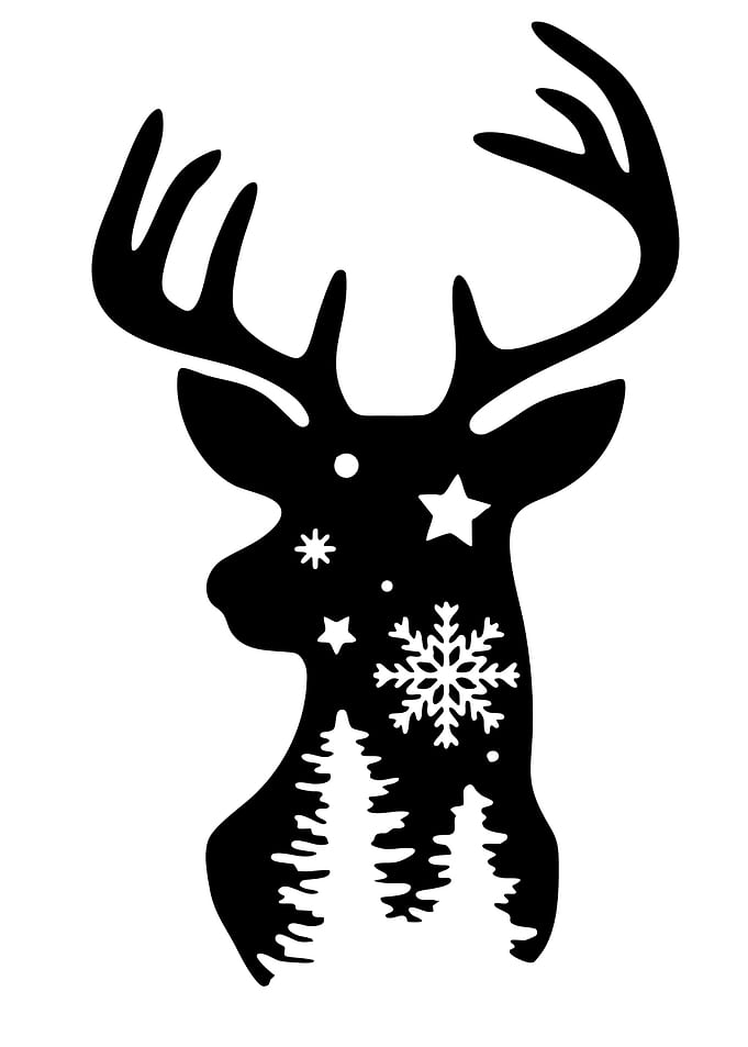 Deer Silhouette with Winter Elements