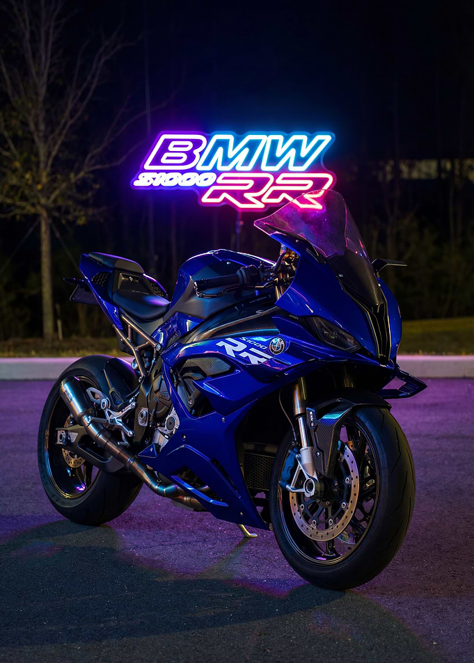 Blue S1000RR Motorcycle Night Sign