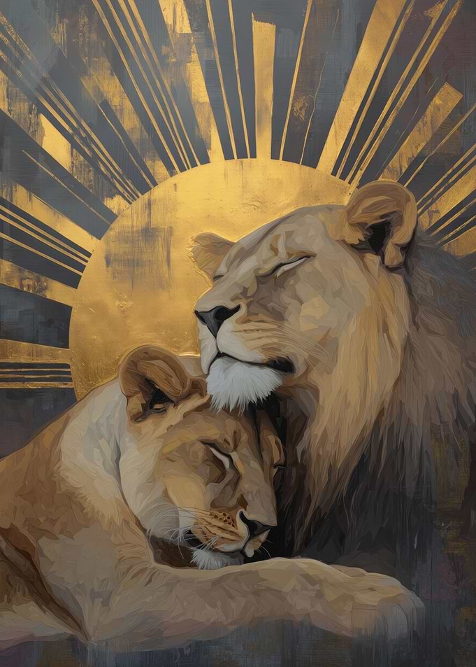 Lion and Lioness Embrace
