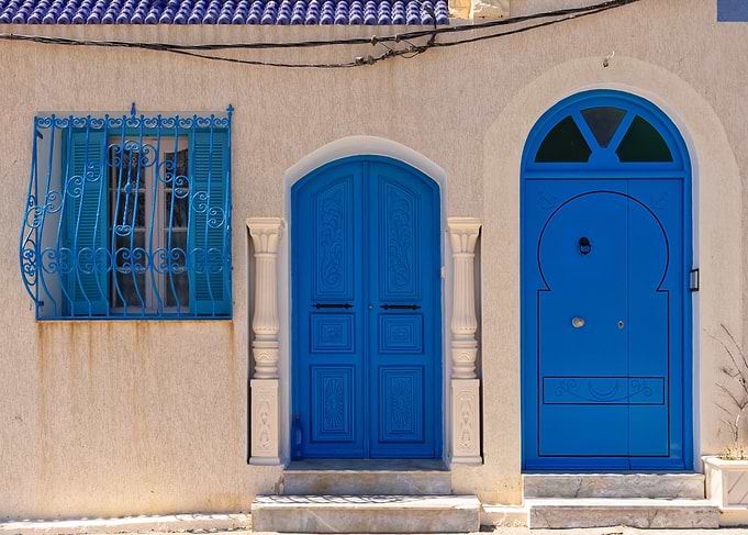 Blue Doors and Window in Tunisia