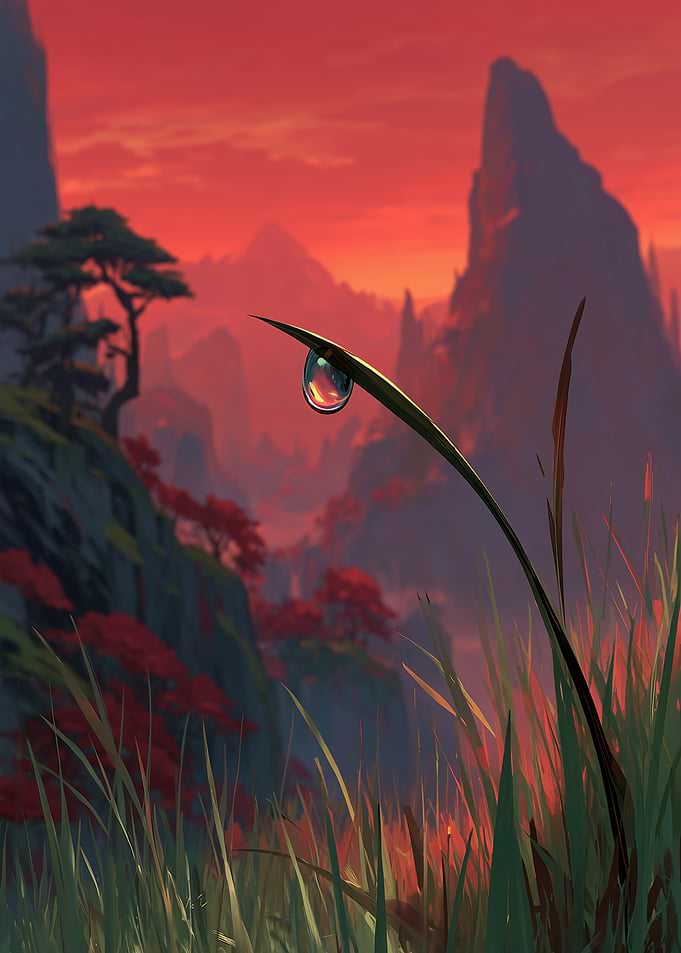 Dewdrop on Grass Blade Landscape