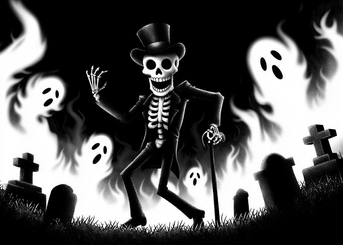 Spooky Skeleton in Graveyard