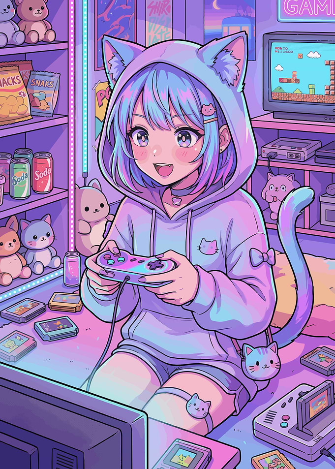 Anime Cat Girl Gaming