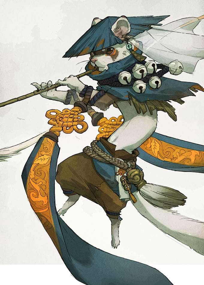 Anthropomorphic Weasel Musician in Traditional Attire