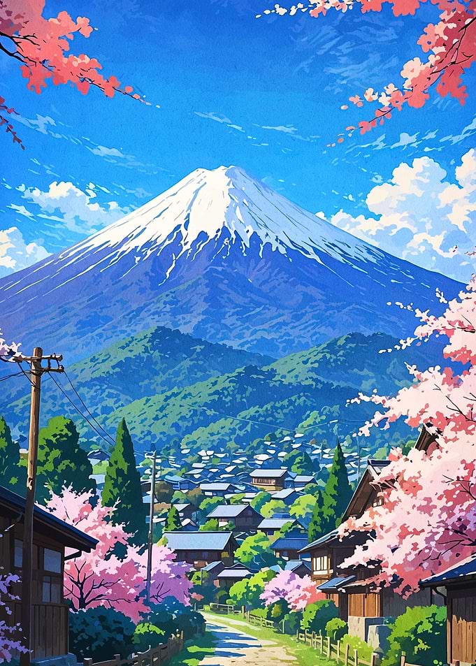 Mount Fuji and Cherry Blossoms