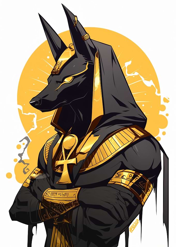 Anubis Illustration with Golden Accents