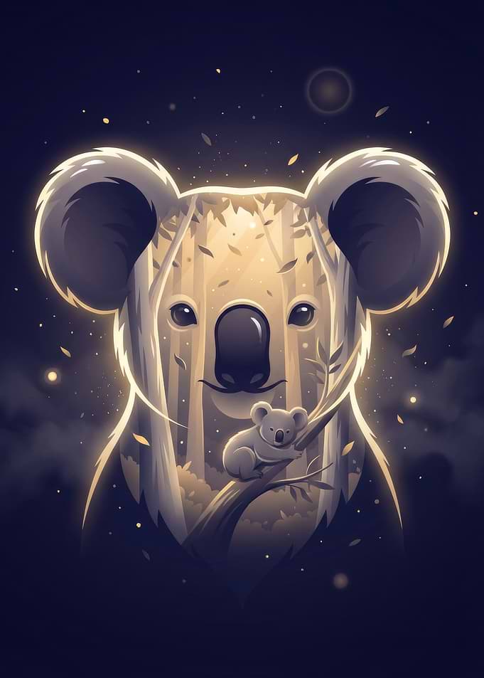Koala and Cub in Forest Illustration