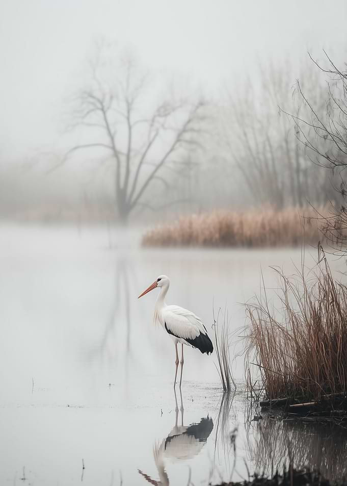 Stork in Misty Waters