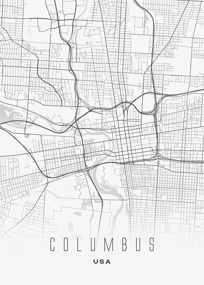 Columbus, USA - Minimalist City Map Poster, Downtown Street Grid Wall Art