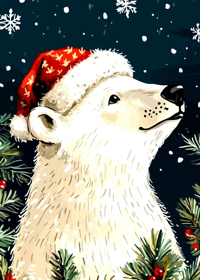 Christmas Polar Bear with Santa Hat