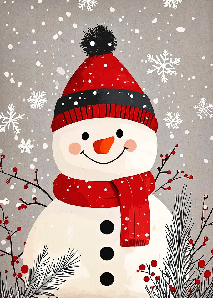 Festive Snowman with Red Scarf and Hat